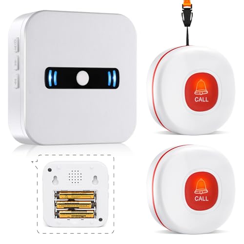 Daytee Notrufknopf für Senioren, Wireless Mobiler Alarm Notfallknopf Hausnotruf für Senioren Funktioniert Pflegeruf Notrufklingel für ältere Menschen 2 Sender Und 1 Empfänger von DAYTEE