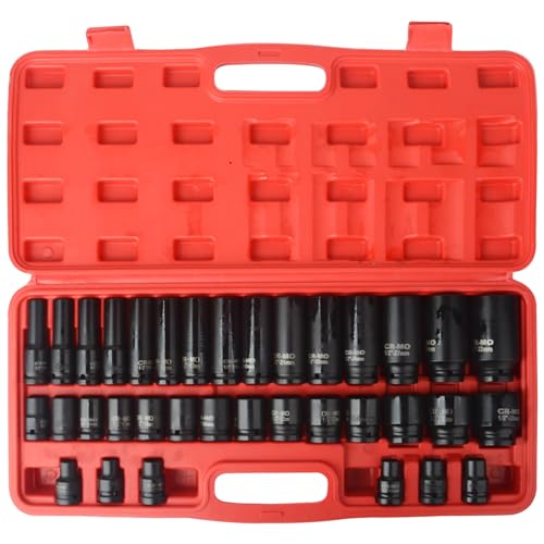 DAYUAN 35 tlg 1/2" Schlagschrauber Nuss Satz Impact Socket Set Steckschlüsselsatz 10-32mm und 8-32mm Schlagnuss-Satz von DAYUAN