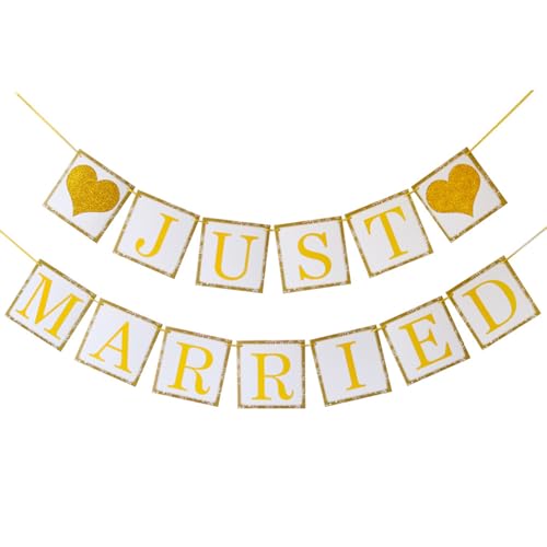 Elegante Wimpelkette mit Aufschrift "Just Married", Hochzeitsdekoration, verschiedene Stile, Foto-Requisiten, Premium-Papierhandwerk, einfache Einrichtung, Hochzeits-Wimpelkette von DAYnagh