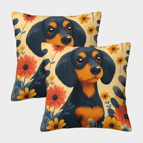 DAZBDEOCK Dachshund Kissen Bezug 2er Set Kissenbezug Sofakissen für Sofa Schlafzimmer Couch Outdoor Kissen 40x40cm von DAZBDEOCK