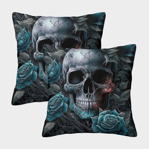 DAZBDEOCK Gotischer Totenkopf Kuschelige Kissenbezug 2er Set Für Kinder - Für Sofa Mit Niedlichen Designs, Perfekt Für Kinderzimmer Waschmaschinenfest 45x45cm von DAZBDEOCK