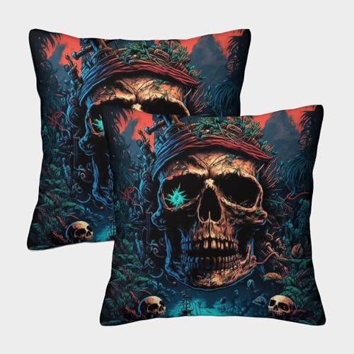 DAZBDEOCK Gotischer Totenkopf Quadratische Kissenbezüge Im 2er Pack, Ideal Für Living Room Accent Und Outdoor Leisure, Leicht Zu Reinigen 45x45cm von DAZBDEOCK