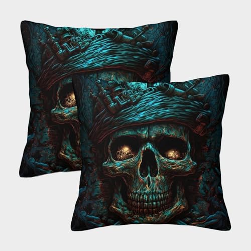 DAZBDEOCK Gotischer Totenkopf Weicher Kissenbezug, Quadratische Form Im 2er Set, Perfekt Für Stylish Accessory Und Pet Corner, Maschinenwaschbar 50x50cm von DAZBDEOCK