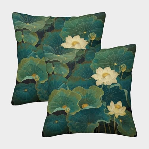 DAZBDEOCK Lotus Kissenbezüge 2er Set Kissenhülle Dekokissen für Couch Sofa Schlafzimmer Wohnzimmer Zuhause 45x45cm von DAZBDEOCK