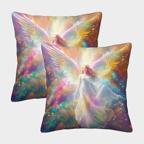 DAZBDEOCK Schöner Engel Kuschelige Kissenbezug 2er Set Für Kinder - Für Sofa Mit Niedlichen Designs, Perfekt Für Kinderzimmer Waschmaschinenfest 40x40cm von DAZBDEOCK