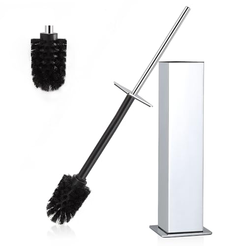 DAZI Klobürste freistehende metallisch, silbernem Chrom Toilettenbürste mit 2 Bürstenköpfe Langen WC-Bürsten für eine Tiefenreinigung des Waschbeckens mit Tropf- und Verstopfungshemmung. von DAZI