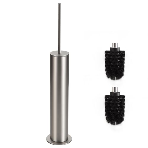 DAZI Klobürste freistehende metallisch, Nickel gebürstet Toilettenbürste mit 2 Bürstenköpfe Langen WC-Bürsten für eine Tiefenreinigung des Waschbeckens, WC-Bürste mit Tropf- und Verstopfungshemmung. von DAZI