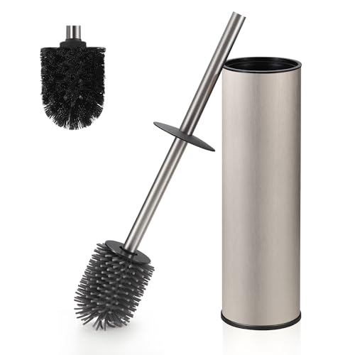 DAZI Klobürste freistehende metallisch, klobürste mit 2 Langen toilettenbürste silikon für eine Tiefenreinigung des Waschbeckens, WC Bürste mit Tropf- und Verstopfungshemmung. (Gebürsteter Nickel) DAZI Klobürste freistehende metallisch, klobürste mit 2 Langen toilettenbürste silikon für eine Tiefenreinigung des Waschbeckens, WC Bürste mit Tropf- und Verstopfungshemmung. (Gebürsteter Nickel) von DAZI