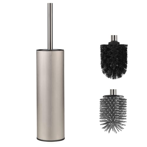 DAZI Klobürste freistehende metallisch, klobürste mit 2 Langen toilettenbürste silikon für eine Tiefenreinigung des Waschbeckens, WC Bürste mit Tropf- und Verstopfungshemmung. (Gebürsteter Nickel) von DAZI