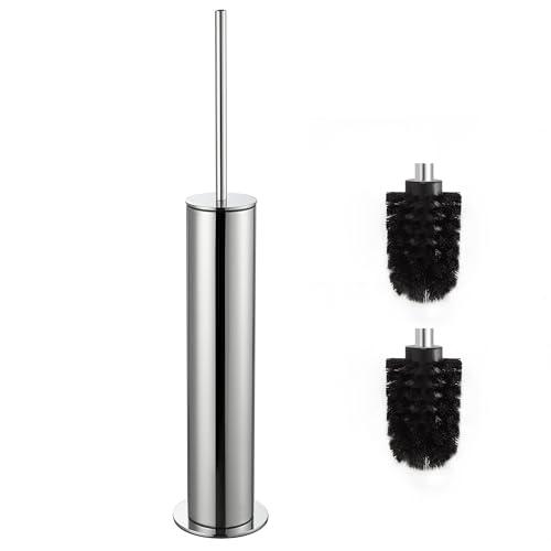 DAZI Klobürste freistehende metallisch, silbernem Chrom Toilettenbürste mit 2 Bürstenköpfe Langen WC-Bürsten für eine Tiefenreinigung des Waschbeckens mit Tropf- und Verstopfungshemmung. von DAZI