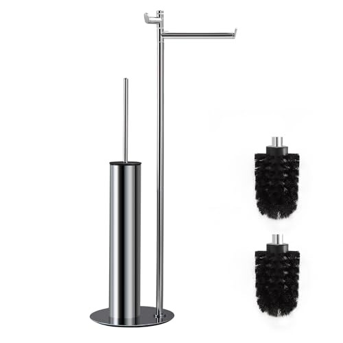 DAZI Toilettenpapierhalter Multifunktionaler, Silber-chromer Klopapierhalter aus Edelstahl mit Bürste, Toilettenpapierhalter stehend mit Reinigungszubehörhalter von DAZI