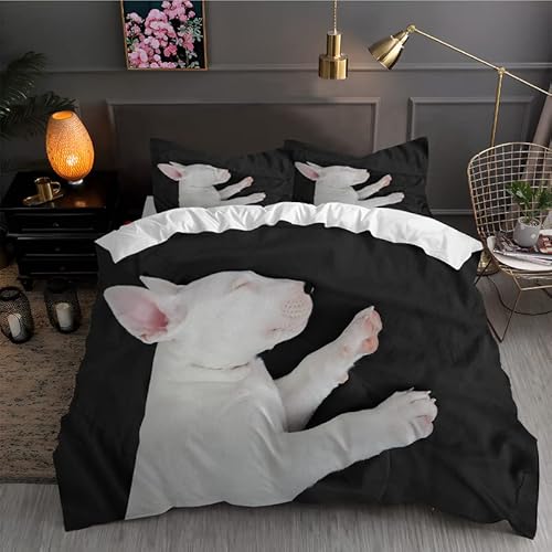 DAZIBY Bettwäsche 135x200 Kinder WeißEr Bullterrier Bettwäsche-Sets 3D Drucken Kinderbettwäsche 135x200 mit ReißVerschluss, Bettbezug 135 x 200 + 2 Kissenbezug 80x80 für Mädchen Junge von DAZIBY