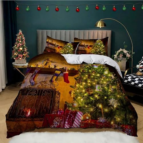 DAZIBY Bettwäsche 200x200 cm Weihnachtsbaum Bettwäsche Set 3teilig Weiche Mikrofaser Bettbezug mit Reißverschluss und 2 Kissenbezug 80x80 von DAZIBY