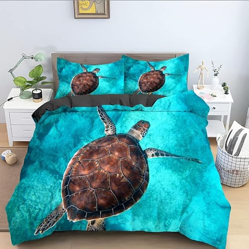 DAZIBY bettwäsche 135x200 Blaue Schildkröte BettwäSche-Sets 3D Drucken kinderbettwäsche 135x200 mit ReißVerschluss, sommerbettwäsche 135x200 + 2 Kissenbezug 80x80 für Mädchen Junge von DAZIBY