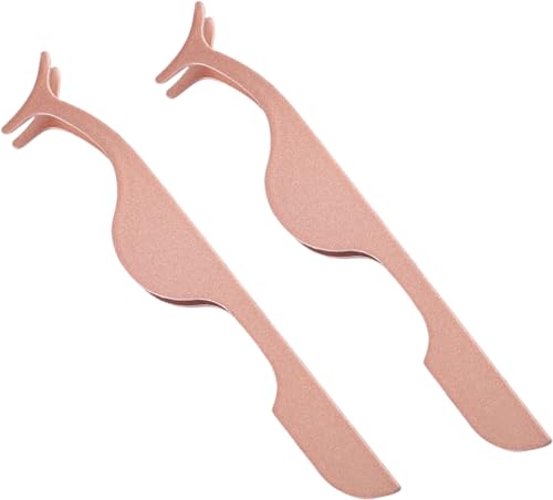 DAZISEN Wimpernpinzette Applikator Edelstahl - 2 Stück Gebogene Spitze Fischschwanz künstliche Wimpern Clip Wimpernverlängerung Anwendung und Entfernung der Zange, Roségold von DAZISEN