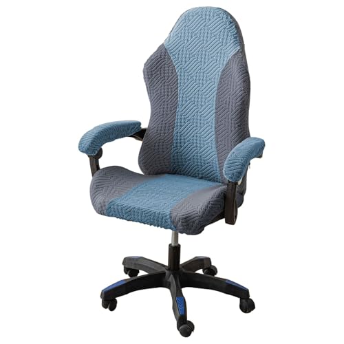 DAZSIAZ 4 Stück Gaming-Stuhlbezüge mit Armlehne, Weicher, Dehnbarer, Wasserdichter Computer-Schreibtischbezug mit Reißverschluss, Ergonomischer Drehbarer Sesselbezug(Dark Grey-Blue,A) von DAZSIAZ