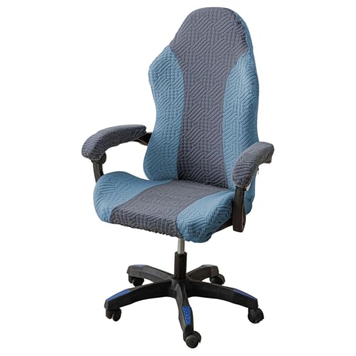 DAZSIAZ 4 Stück Gaming-Stuhlbezüge mit Armlehne, Weicher, Dehnbarer, Wasserdichter Computer-Schreibtischbezug mit Reißverschluss, Ergonomischer Drehbarer Sesselbezug(Dark Grey-Blue,B) von DAZSIAZ