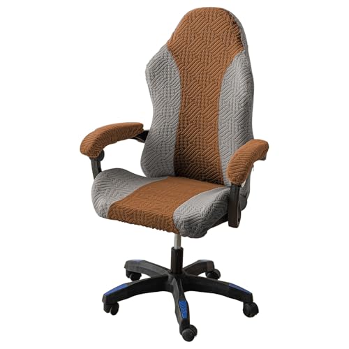 DAZSIAZ 4 Stück Gaming-Stuhlbezüge mit Armlehne, Weicher, Dehnbarer, Wasserdichter Computer-Schreibtischbezug mit Reißverschluss, Ergonomischer Drehbarer Sesselbezug(Grey-Brown,A) von DAZSIAZ