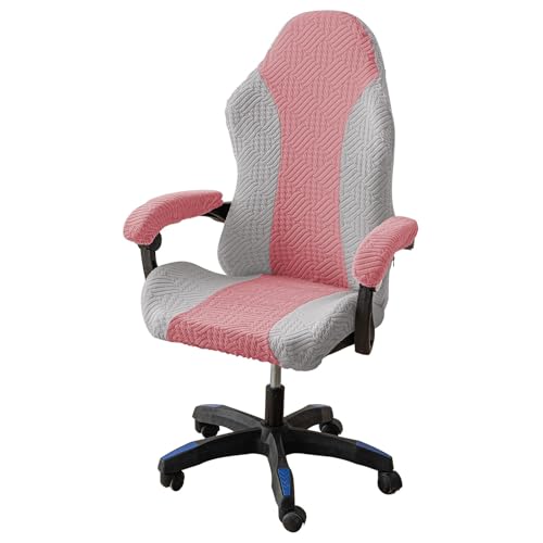 DAZSIAZ 4 Stück Gaming-Stuhlbezüge mit Armlehne, Weicher, Dehnbarer, Wasserdichter Computer-Schreibtischbezug mit Reißverschluss, Ergonomischer Drehbarer Sesselbezug(Grey-Pink,A) von DAZSIAZ
