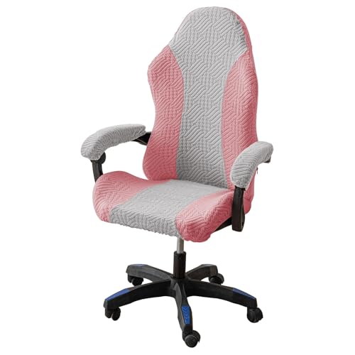 DAZSIAZ 4 Stück Gaming-Stuhlbezüge mit Armlehne, Weicher, Dehnbarer, Wasserdichter Computer-Schreibtischbezug mit Reißverschluss, Ergonomischer Drehbarer Sesselbezug(Grey-Pink,B) von DAZSIAZ