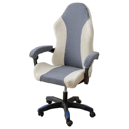 DAZSIAZ 4 Stück Gaming-Stuhlbezüge mit Armlehne, Weicher, Dehnbarer, Wasserdichter Computer-Schreibtischbezug mit Reißverschluss, Ergonomischer Drehbarer Sesselbezug(White-Blue,A) von DAZSIAZ