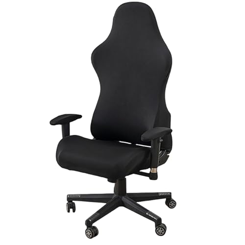 DAZSIAZ 4 Stück Stretch-Polyester-Gaming-Stuhlbezüge, Ergonomischer Bürostuhlbezug mit Armlehne, Kratzfester, Wasserdichter, Weicher Universal-Computerstuhlschutz(Black,One Size) von DAZSIAZ