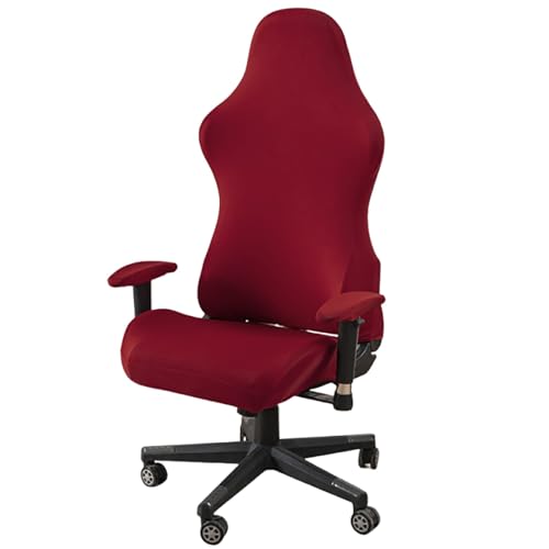 DAZSIAZ 4 Stück Stretch-Polyester-Gaming-Stuhlbezüge, Ergonomischer Bürostuhlbezug mit Armlehne, Kratzfester, Wasserdichter, Weicher Universal-Computerstuhlschutz(Dark Red,One Size) von DAZSIAZ