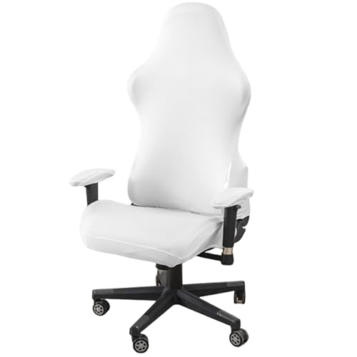 DAZSIAZ 4 Stück Stretch-Polyester-Gaming-Stuhlbezüge, Ergonomischer Bürostuhlbezug mit Armlehne, Kratzfester, Wasserdichter, Weicher Universal-Computerstuhlschutz(White,One Size) von DAZSIAZ