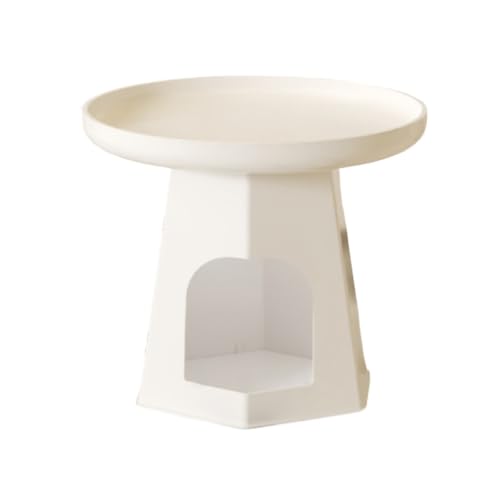 DAZSIAZ ABS 2-stufiger Runder Couchtisch, Einfacher Moderner Seitenecktisch mit Katzenbett, Multifunktionales Bett-Nachttischregal für Kleine Katzen, für Wohnzimmer, Balkon, Schlafzimmer(White,50cm) von DAZSIAZ