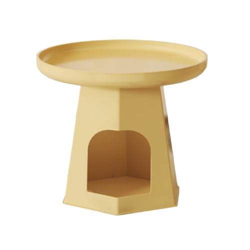DAZSIAZ ABS 2-stufiger Runder Couchtisch, Einfacher Moderner Seitenecktisch mit Katzenbett, Multifunktionales Bett-Nachttischregal für Kleine Katzen, für Wohnzimmer, Balkon, Schlafzimmer(Yellow,50cm) von DAZSIAZ