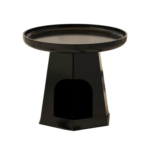 DAZSIAZ ABS 2-stufiger Runder Couchtisch, Einfacher Moderner Seitenecktisch mit Katzenbett, Multifunktionales Bett-Nachttischregal für Kleine Katzen, für Wohnzimmer, Balkon, Schlafzimmer(Black,50cm) von DAZSIAZ