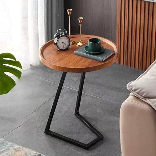 DAZSIAZ C-förmiger Runder Couchtisch, Mehrzweck-Couch-Beistelltisch, Einfaches Modernes Ablagefach mit Metallrahmen, Platzsparend, für Wohnzimmer, Schlafzimmer, Badezimmer, Balkon(Black-Primary,50cm) von DAZSIAZ