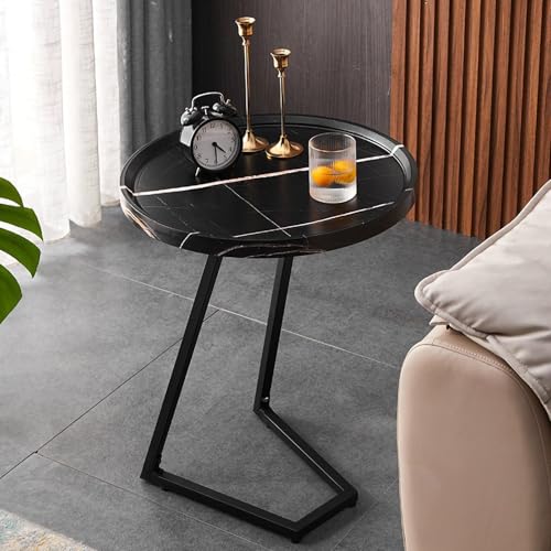 DAZSIAZ C-förmiger Runder Couchtisch, Mehrzweck-Couch-Beistelltisch, Einfaches Modernes Ablagefach mit Metallrahmen, Platzsparend, für Wohnzimmer, Schlafzimmer, Badezimmer, Balkon(Black-Black,40cm) von DAZSIAZ