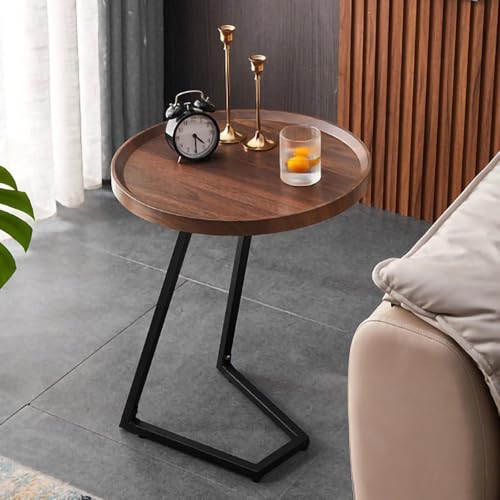 DAZSIAZ C-förmiger Runder Couchtisch, Mehrzweck-Couch-Beistelltisch, Einfaches Modernes Ablagefach mit Metallrahmen, Platzsparend, für Wohnzimmer, Schlafzimmer, Badezimmer, Balkon(Black-Brown,50cm) von DAZSIAZ