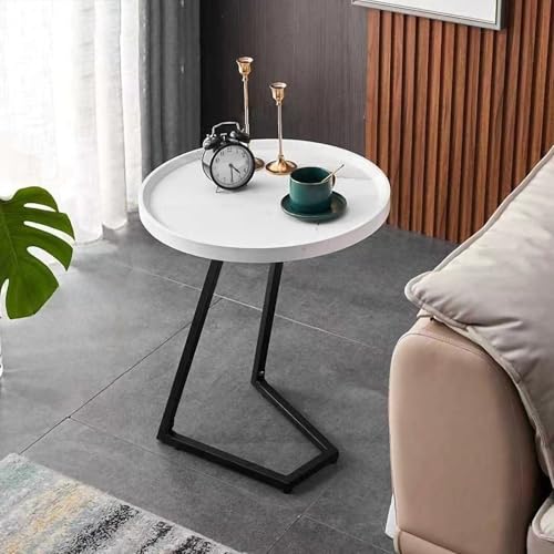 DAZSIAZ C-förmiger Runder Couchtisch, Mehrzweck-Couch-Beistelltisch, Einfaches Modernes Ablagefach mit Metallrahmen, Platzsparend, für Wohnzimmer, Schlafzimmer, Badezimmer, Balkon(Black-White,50cm) von DAZSIAZ