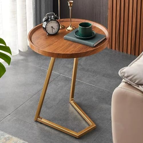 DAZSIAZ C-förmiger Runder Couchtisch, Mehrzweck-Couch-Beistelltisch, Einfaches Modernes Ablagefach mit Metallrahmen, Platzsparend, für Wohnzimmer, Schlafzimmer, Badezimmer, Balkon(Gold-Primary,40cm) von DAZSIAZ