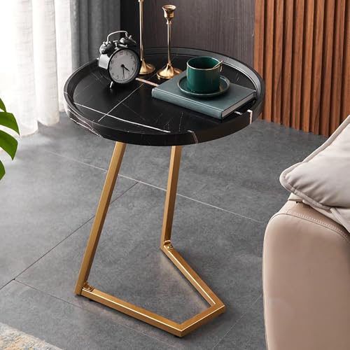 DAZSIAZ C-förmiger Runder Couchtisch, Mehrzweck-Couch-Beistelltisch, Einfaches Modernes Ablagefach mit Metallrahmen, Platzsparend, für Wohnzimmer, Schlafzimmer, Badezimmer, Balkon(Gold-Black,50cm) von DAZSIAZ