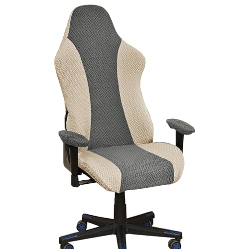 DAZSIAZ Elastischer Gaming-Stuhlbezug, Ergonomischer Drehbarer Sesselbezug fürs Büro, Wasserdichter, Weicher, Kratzfester Computer-Schreibtischstuhlbezug mit Reißverschluss(Grey,B) von DAZSIAZ