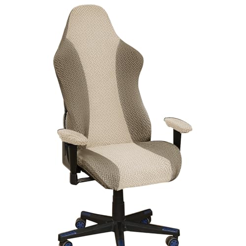 DAZSIAZ Elastischer Gaming-Stuhlbezug, Ergonomischer Drehbarer Sesselbezug fürs Büro, Wasserdichter, Weicher, Kratzfester Computer-Schreibtischstuhlbezug mit Reißverschluss(Khaki,A) von DAZSIAZ
