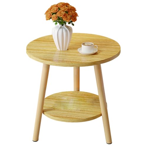 DAZSIAZ Kleiner Runder Couchtisch mit 2 Ebenen, Sofa-Beistelltisch mit 2-lagigem Lagerregal, Mid-Century Modern-Dekor, für Kleinen Wohnzimmerbalkon(Brown,40x72cm) von DAZSIAZ