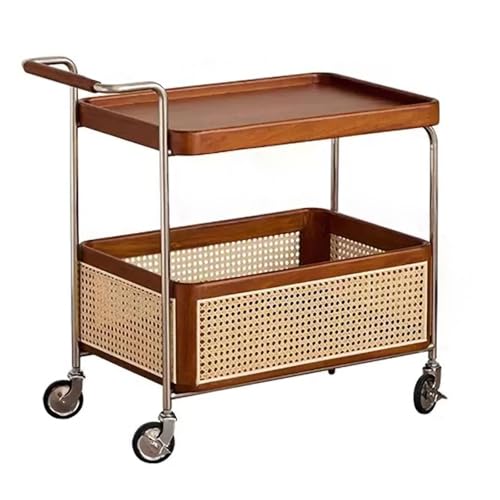 DAZSIAZ Mobiler Rattan-Couchtisch mit Rädern, Beistelltisch mit Ablagekorb, Mehrzweck-Aufbewahrungswagen, Handlauf-Design, für Kleine Räume, Wohnzimmer, Küche, Schlafsaal(Brown,37x71cm) von DAZSIAZ
