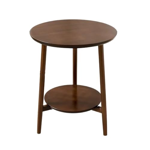 Kleiner Runder Couchtisch aus Massivholz, 2-stufiger Sofa-Schreibtisch-Beistelltisch mit Ablagefläche, Dreieckiger Beinstruktur, für Kleine Räume im Wohnzimmer, Schlafzimmer, Balkon(Brown,50cm) von DAZSIAZ
