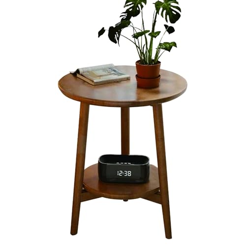 Kleiner Runder Couchtisch aus Massivholz, 2-stufiger Sofa-Schreibtisch-Beistelltisch mit Ablagefläche, Dreieckiger Beinstruktur, für Kleine Räume im Wohnzimmer, Schlafzimmer, Balkon(Primary,40cm) von DAZSIAZ