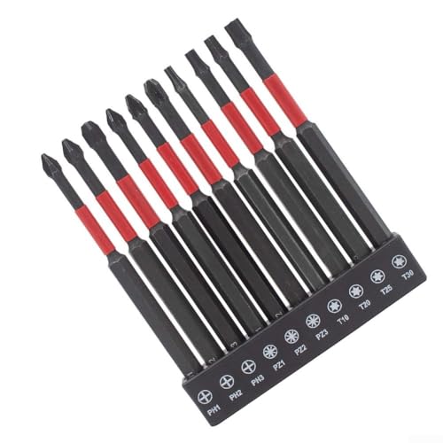10 Stück Magnetische Schraubendreher-Bits 100mm Länge mit 1/4 Sechskantschaft passend für Torx Kreuz und Pozidriv-Schrauben inkl. PZ1 PZ2 PZ3 PH1 PH2 PH3 von DAZZLEEX