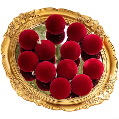 12er Set Weihnachtsschmuck aus Kunststoff mit Samtbeflockung und modernem schlichtem Stil für den festlichen Baumgebrauch (6cm weinrot) von DAZZLEEX