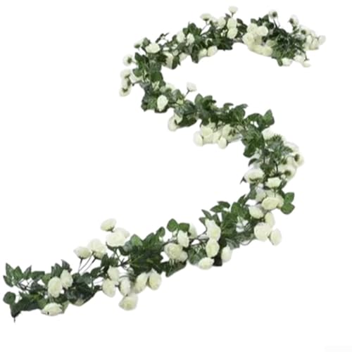 2 künstliche Blumenranken, Länge 1 8 m, mit 69 realistischen Rosen für stilvolle Heimdekoration (weiß) von DAZZLEEX