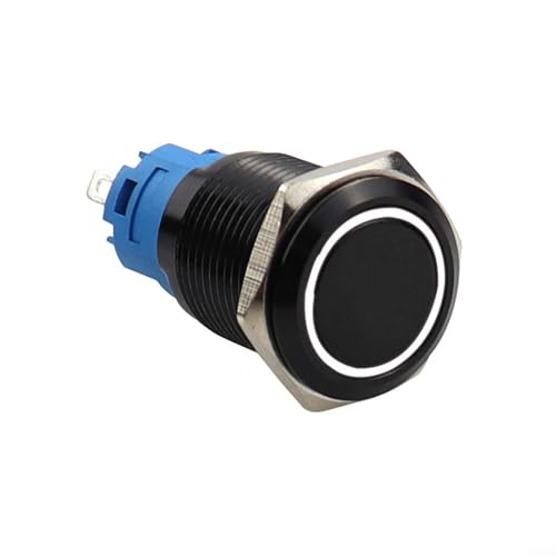 22 mm Momentaner Metall-Drucktastenschalter mit Ring LED, wasserdicht IP66, beständig IK09, entworfen für Bedienfelder und industriellen Einsatz im Freien, kompatibel mit 12 V 24 V (Blau) von DAZZLEEX