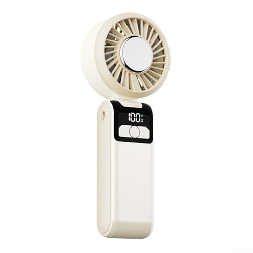 2400 mAh Hand-Kühlventilator USB wiederaufladbar mit Digitalanzeige 100 Geschwindigkeitsstufen Geräuschreduzierung geeignet für Reisen und Sport (Beige) von DAZZLEEX