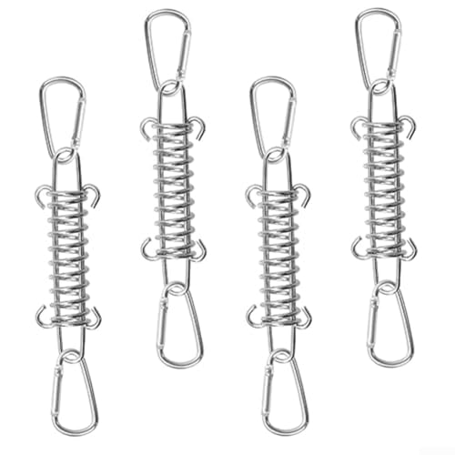 4 Stück Edelstahl Spannfedern mit 8 Karabiner Clips für Camping Wandern Outdoor Zelt und Vorzeltstütze von DAZZLEEX