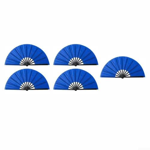 5 Faltfächer für Tanz, Hochzeit, Party und Outdoor, mit Kunststoffgewebe und tragbarem Design (dunkelblau) von DAZZLEEX